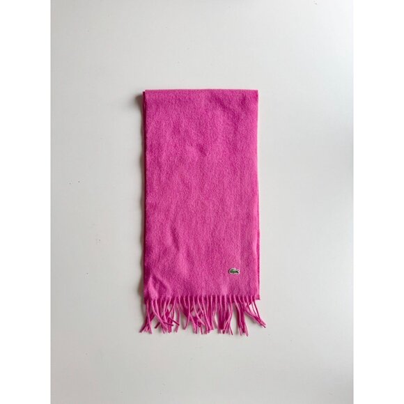 NWT LACOSTE Hot Pink Wool Cashmere Blend Knit Fringed Rectangle Scarf - Picture 1 of 13
